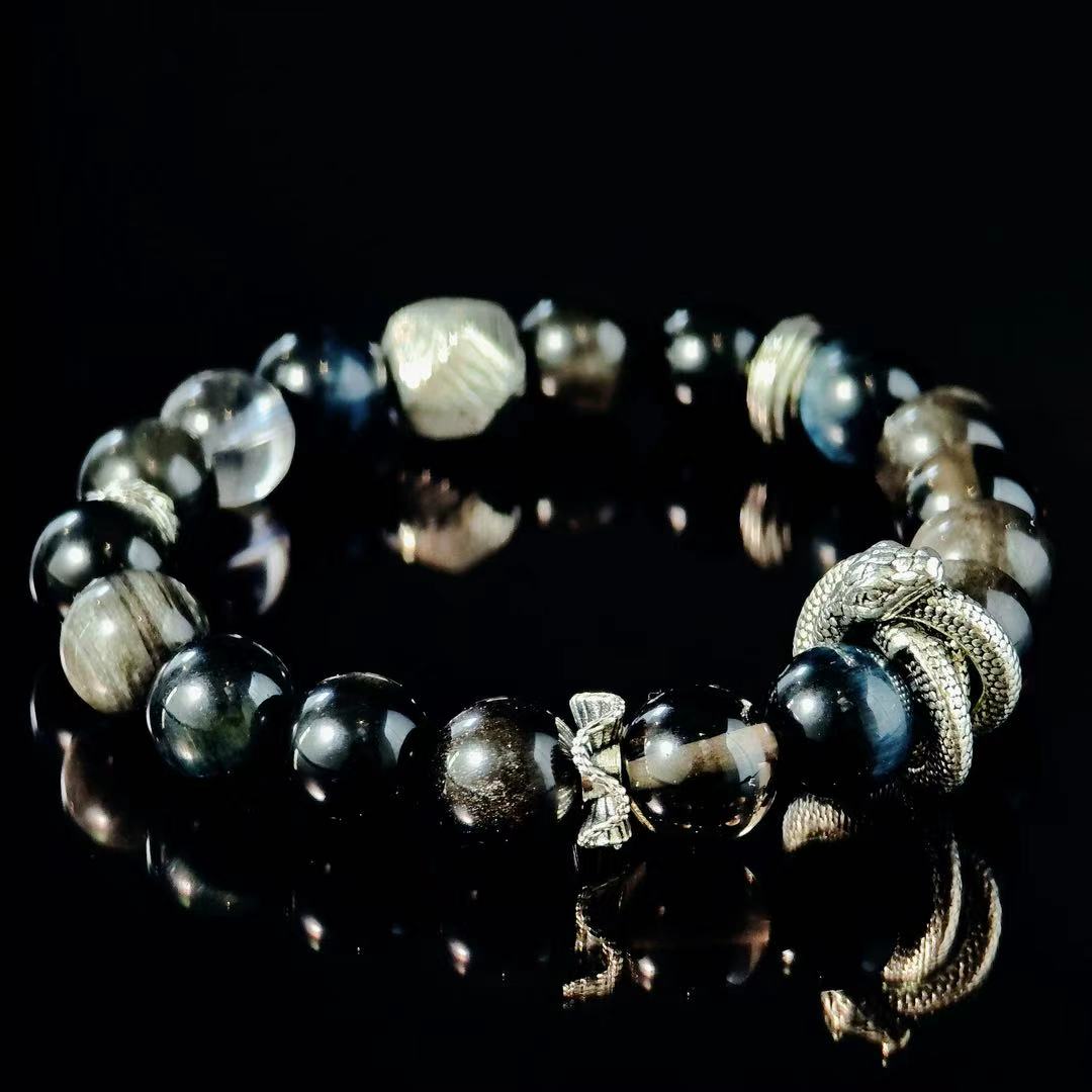 "Death" - Tarot&Natural Crystal Bracelet - Obsidian & Clear Quartz To Embrace Transformation
