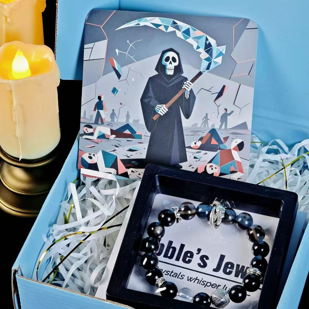 "Death" - Tarot&Natural Crystal Bracelet - Obsidian & Clear Quartz To Embrace Transformation