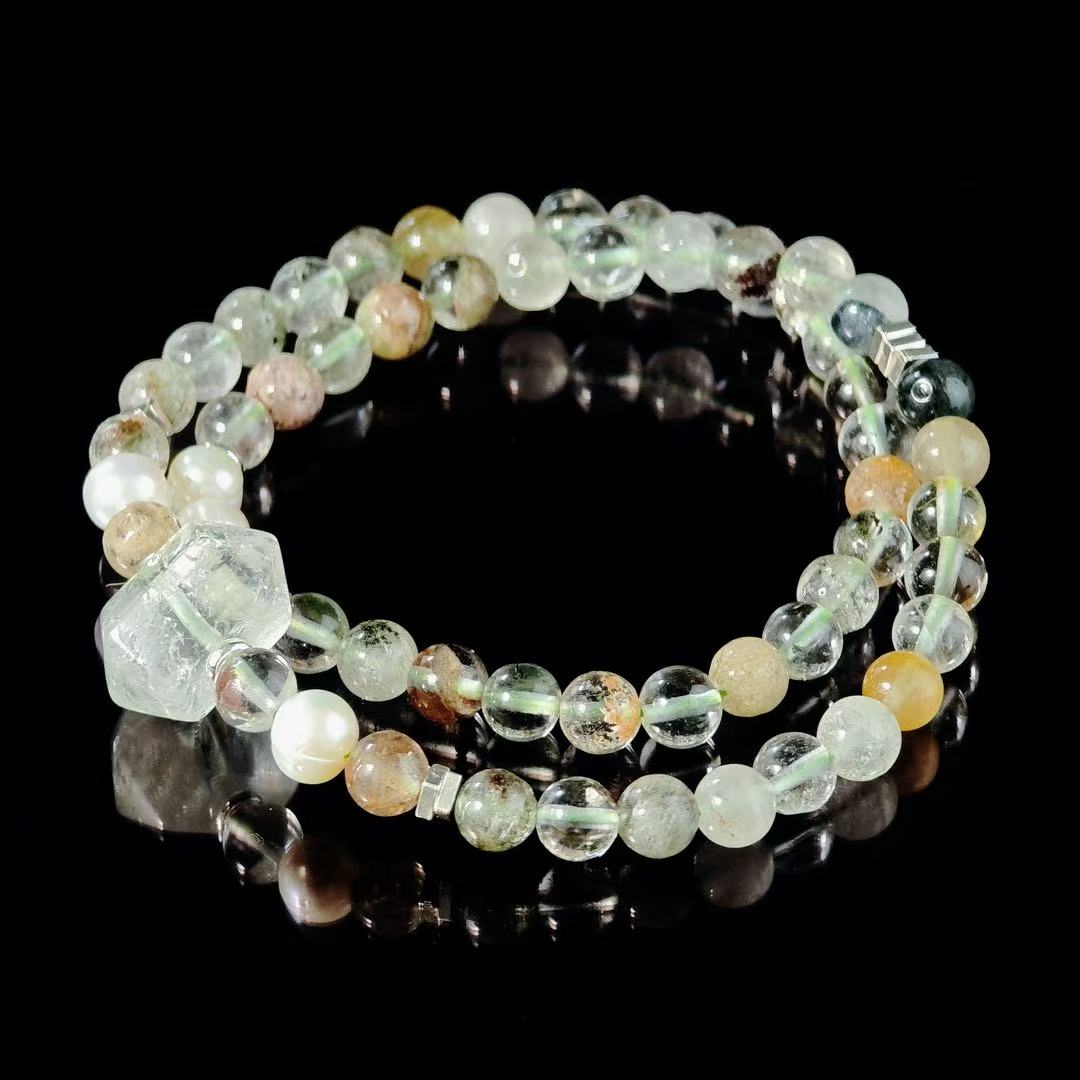 "The Tower" - Tarot&Natural Crystal Bracelet - Phanton & Pearl To Release From False Structure