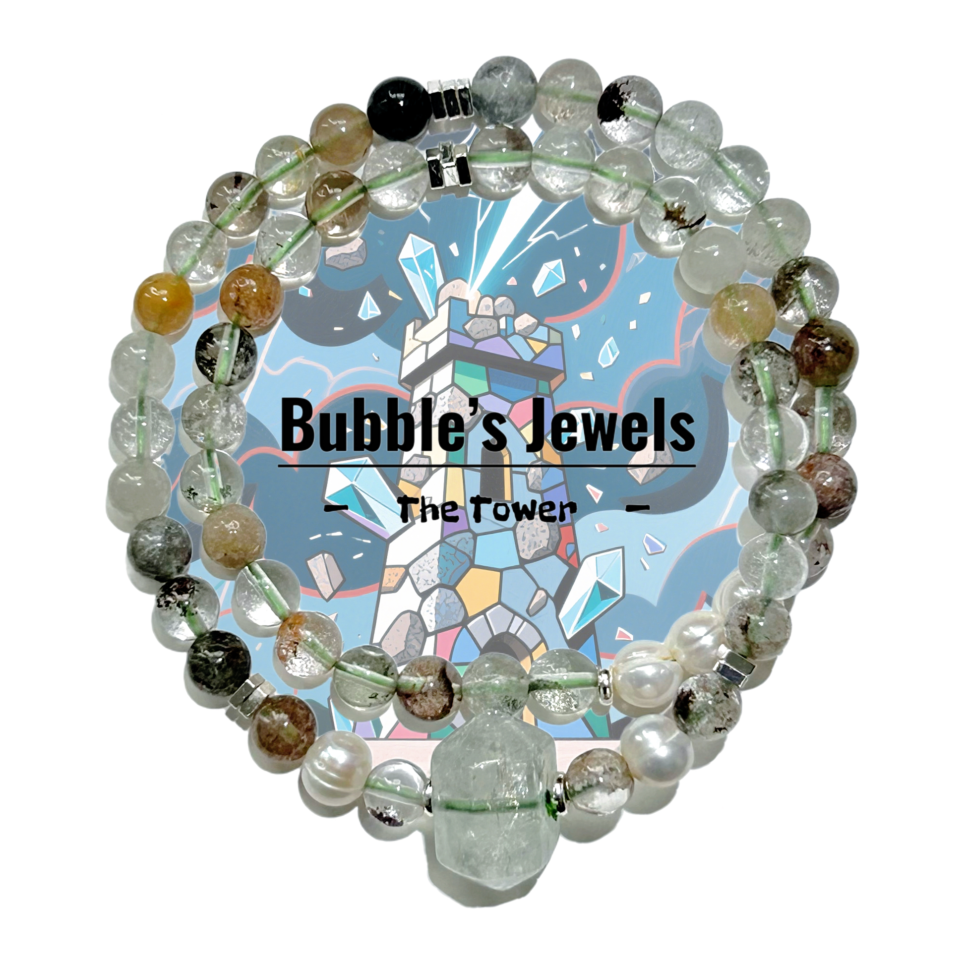 "The Tower" - Tarot&Natural Crystal Bracelet - Phanton & Pearl To Release From False Structure
