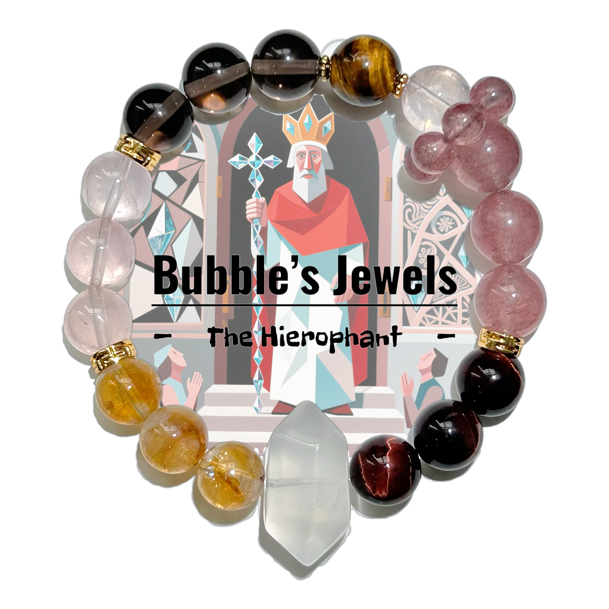 "The Hierophant" - Tarot&Natural Crystal Bracelet - Citrine & Strawberry To Seek Spiritual Wisdom