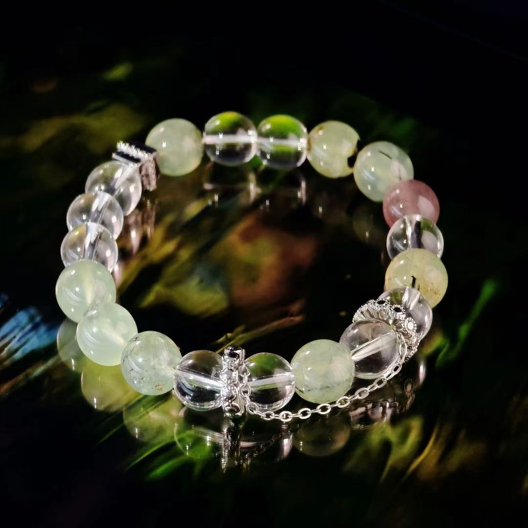 "The Hanged Man" - Tarot&Natural Crystal Bracelet - Clear Quartz & Prehnite To Sacrifice For Growth