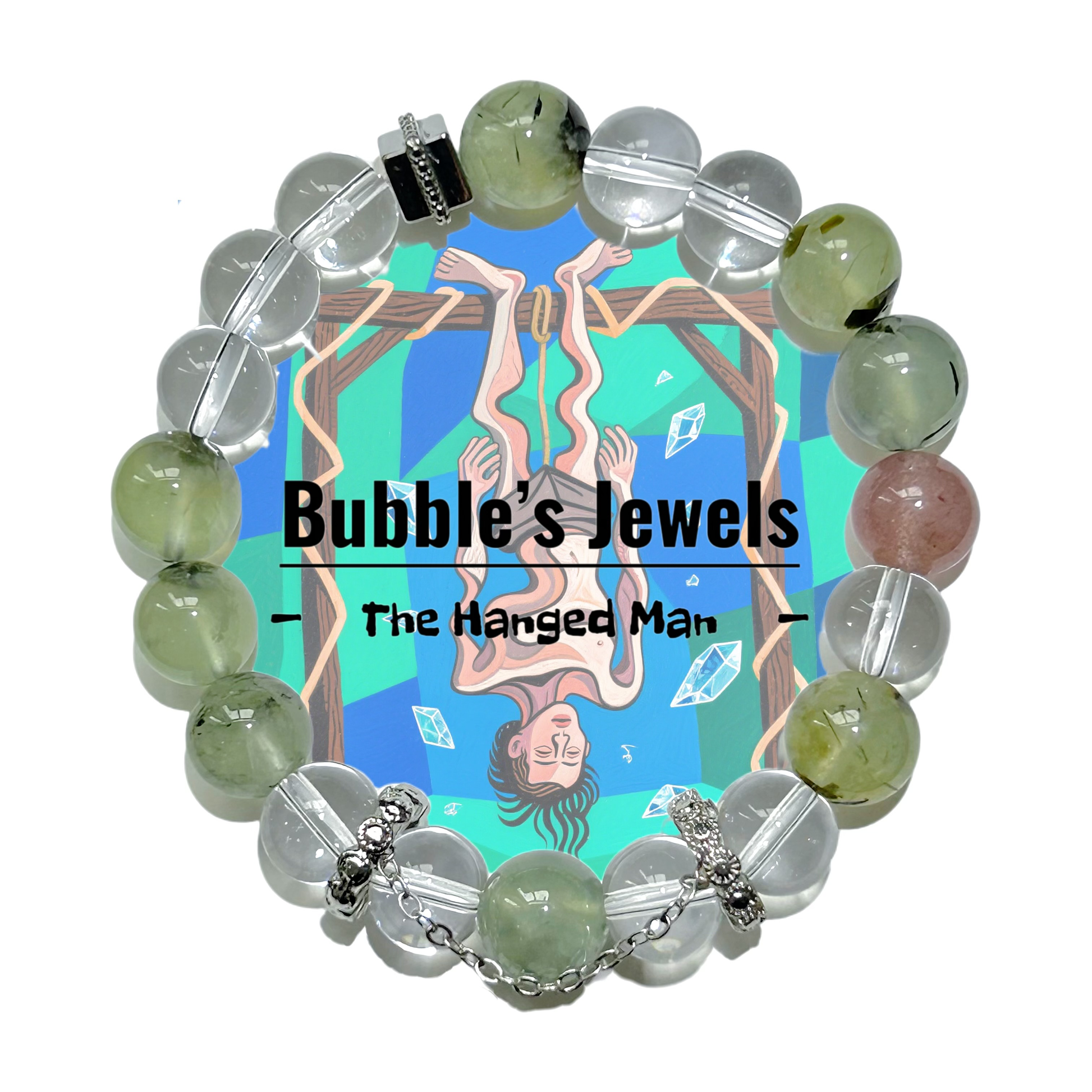 "The Hanged Man" - Tarot&Natural Crystal Bracelet - Clear Quartz & Prehnite To Sacrifice For Growth