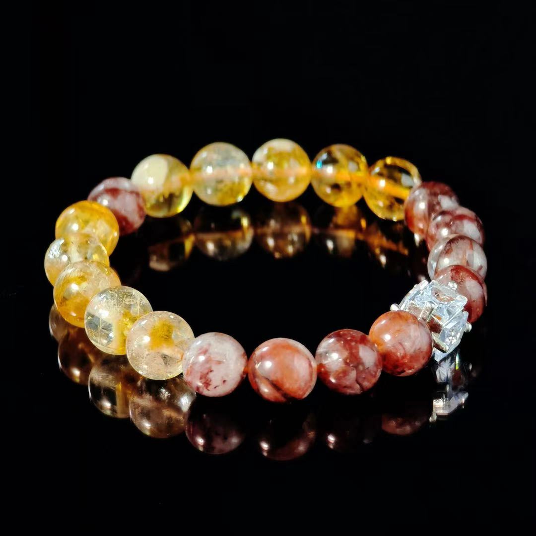 "The Strength" - Tarot&Natural Crystal Bracelet - Rutilated Quartz & Citrine To Overcome Fears With Courage