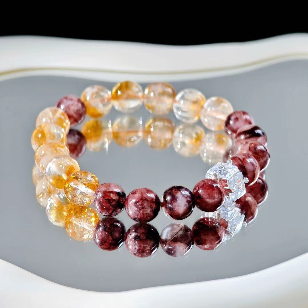 "The Strength" - Tarot&Natural Crystal Bracelet - Rutilated Quartz & Citrine To Overcome Fears With Courage