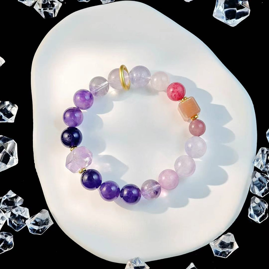 "The Magician" - Tarot&Natural Crystal Bracelet - Amethyst & Strawberry To Manifest Your Dream