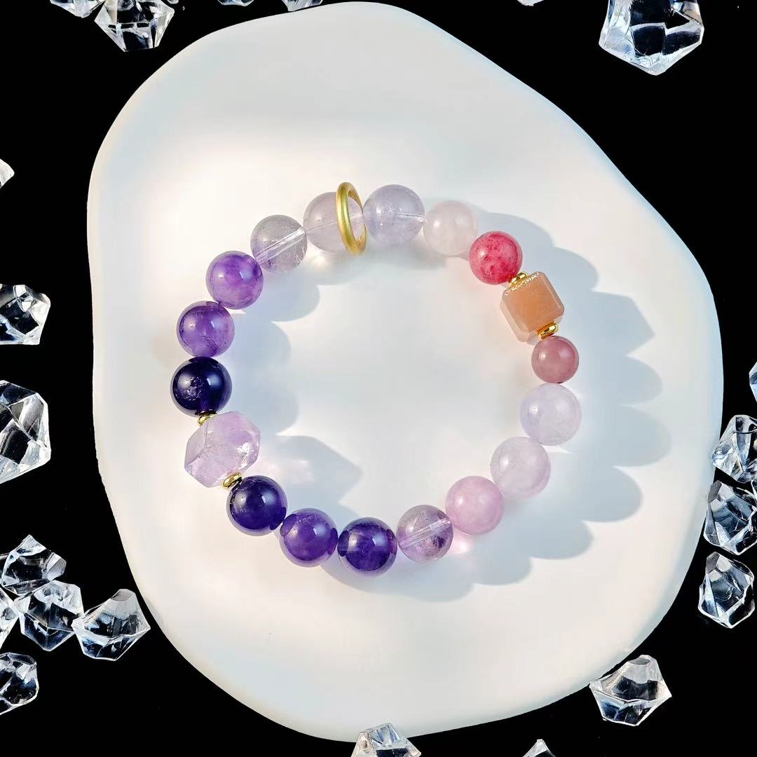 "The Magician" - Tarot&Natural Crystal Bracelet - Amethyst & Strawberry To Manifest Your Dream