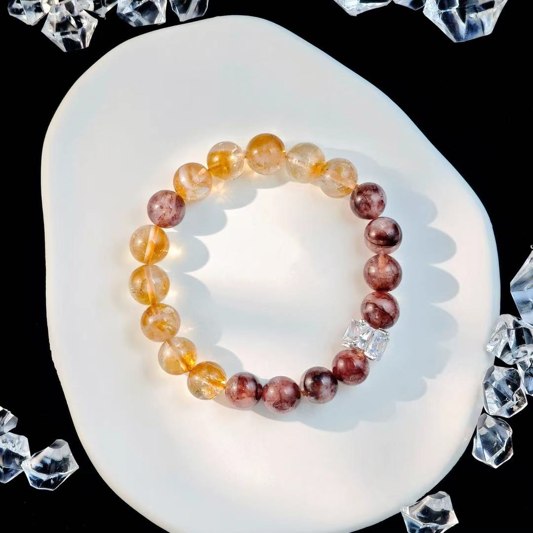 "The Strength" - Tarot&Natural Crystal Bracelet - Rutilated Quartz & Citrine To Overcome Fears With Courage