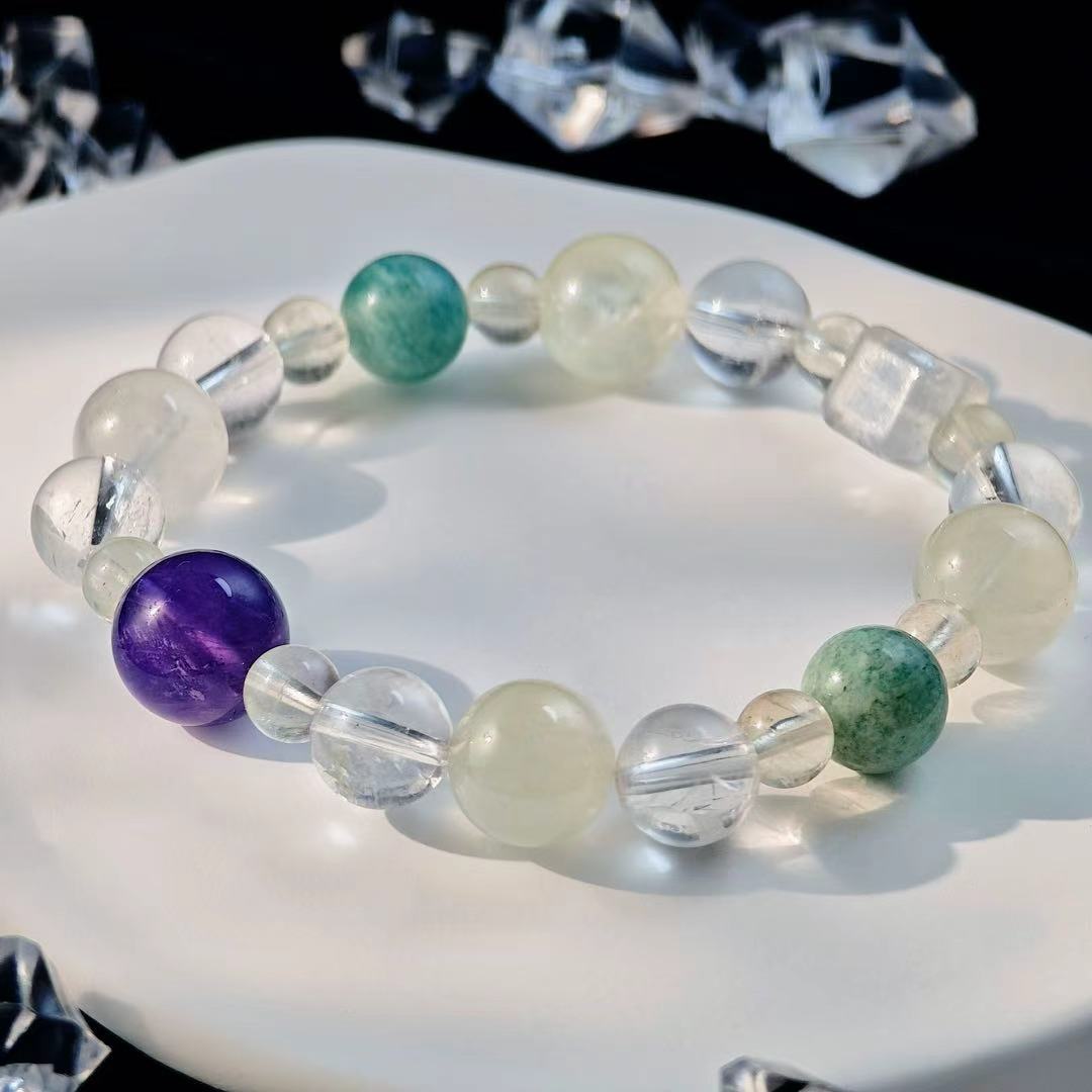 "Temperance" - Tarot&Natural Crystal Bracelet - Amethyst & Amzonite To Achieve Balance in Life