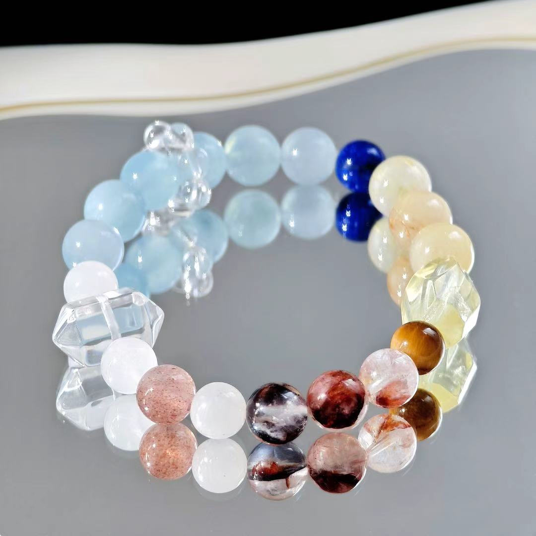 "The Hermit" - Tarot&Natural Crystal Bracelet - Rutilated Quartz & Aquamarine For Inner Reflectiion&Find Light
