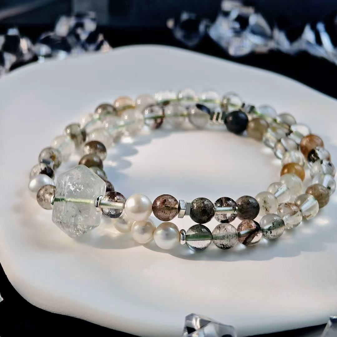 "The Tower" - Tarot&Natural Crystal Bracelet - Phanton & Pearl To Release From False Structure