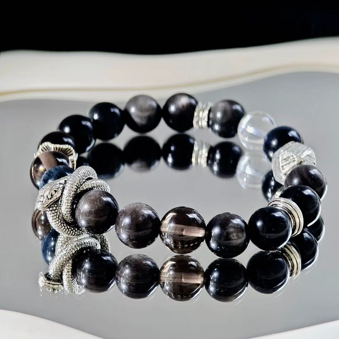 "Death" - Tarot&Natural Crystal Bracelet - Obsidian & Clear Quartz To Embrace Transformation