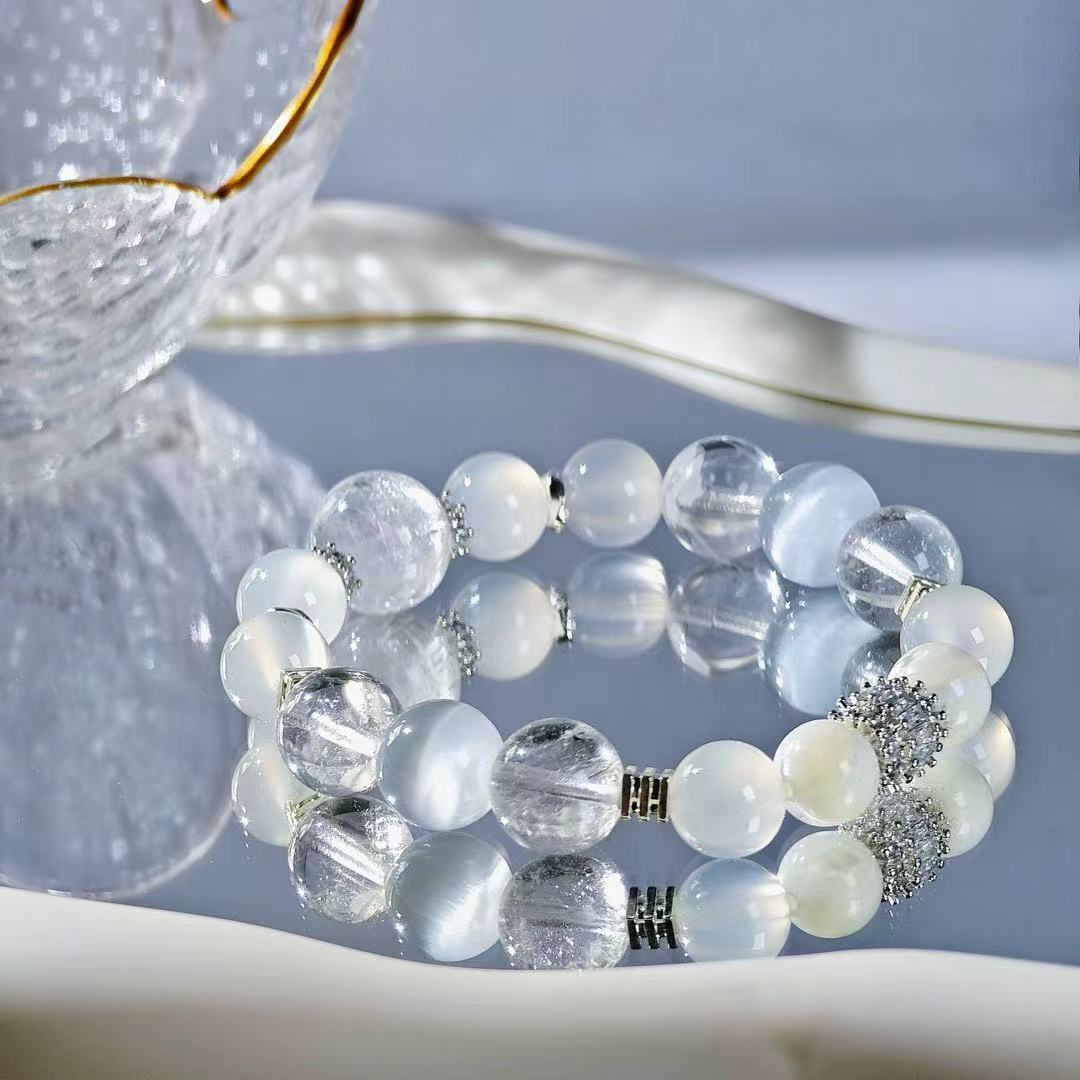 "Justice" - Tarot&Natural Crystal Bracelet - CatEye &Azeztulite To Uphold Truth&Fairness
