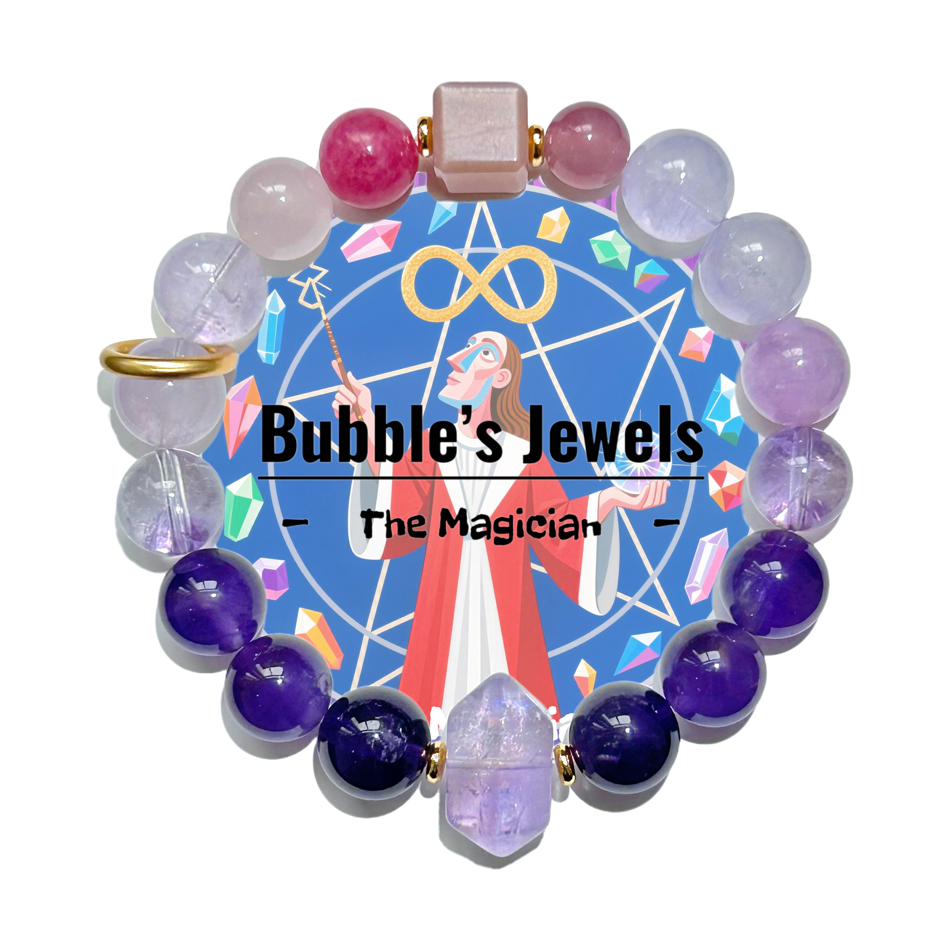 "The Magician" - Tarot&Natural Crystal Bracelet - Amethyst & Strawberry To Manifest Your Dream