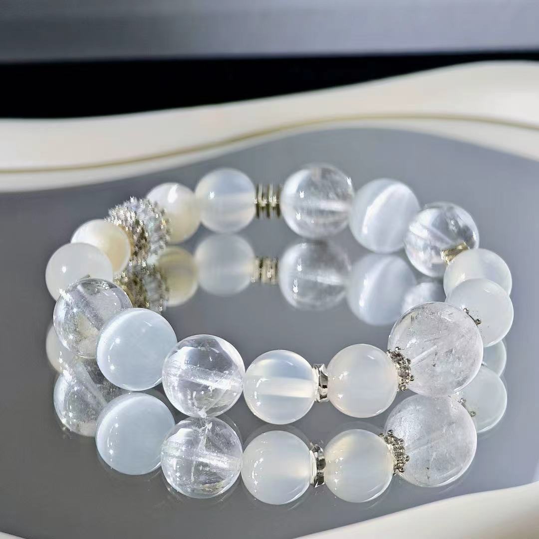 "Justice" - Tarot&Natural Crystal Bracelet - CatEye &Azeztulite To Uphold Truth&Fairness