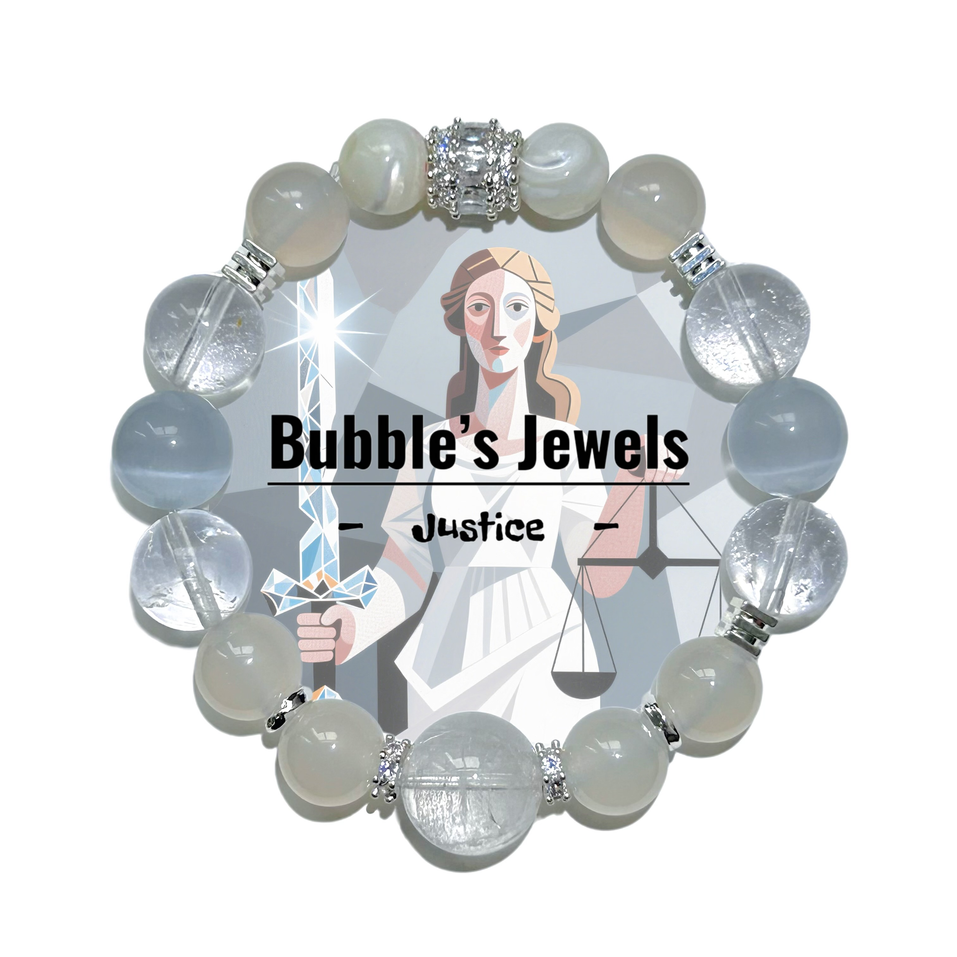 "Justice" - Tarot&Natural Crystal Bracelet - CatEye &Azeztulite To Uphold Truth&Fairness