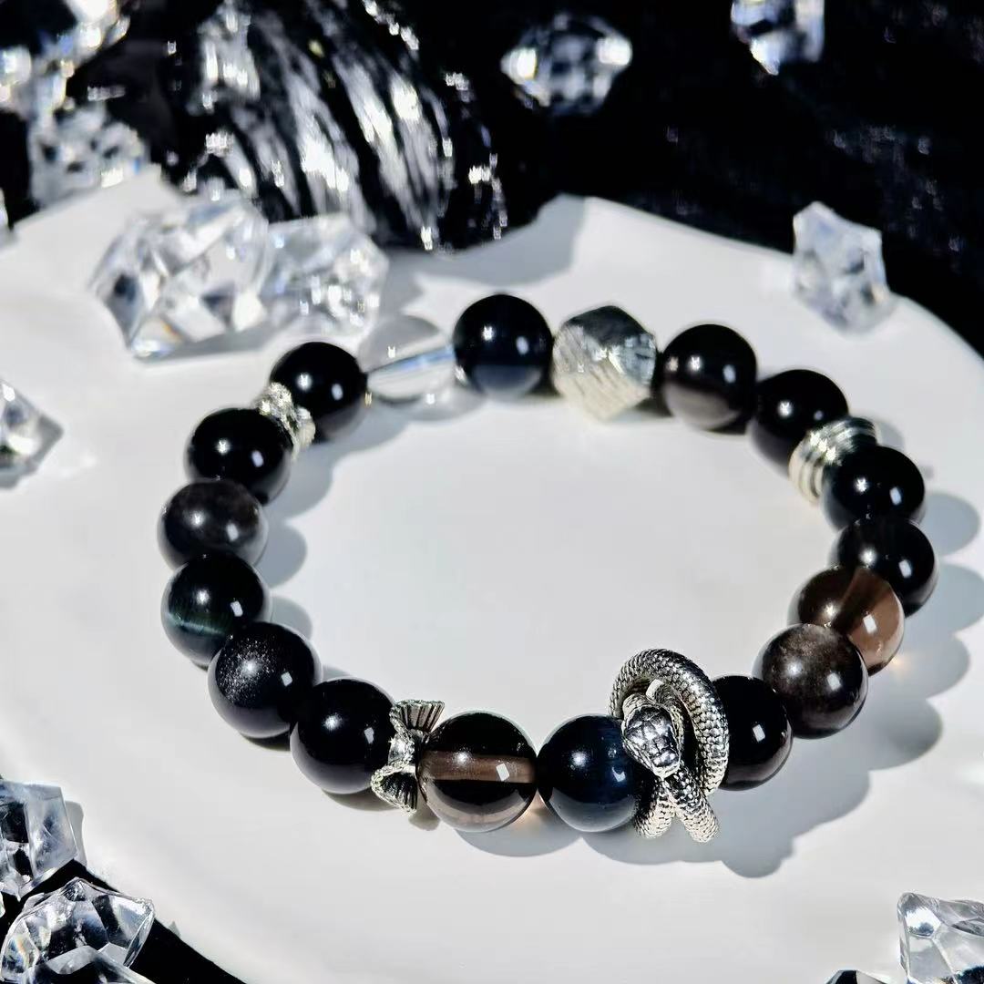"Death" - Tarot&Natural Crystal Bracelet - Obsidian & Clear Quartz To Embrace Transformation