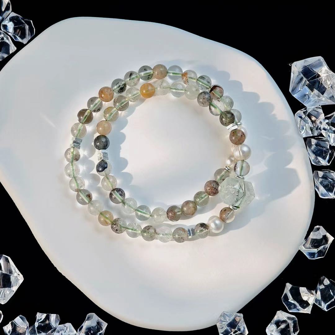 "The Tower" - Tarot&Natural Crystal Bracelet - Phanton & Pearl To Release From False Structure
