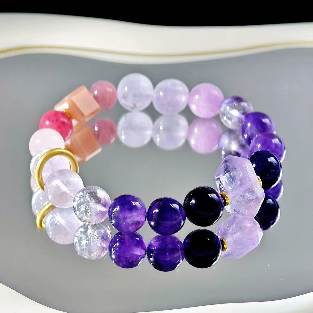 "The Magician" - Tarot&Natural Crystal Bracelet - Amethyst & Strawberry To Manifest Your Dream