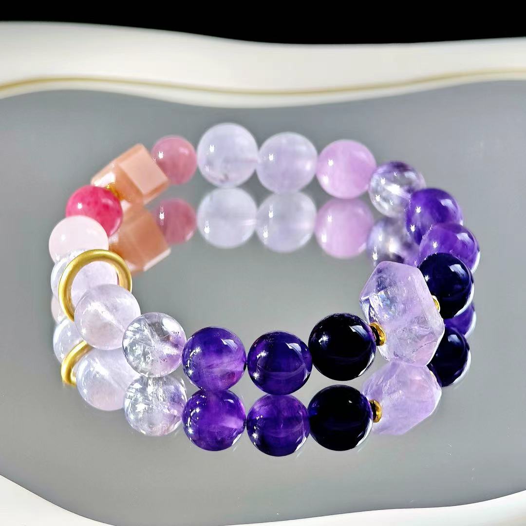 "The Magician" - Tarot&Natural Crystal Bracelet - Amethyst & Strawberry To Manifest Your Dream