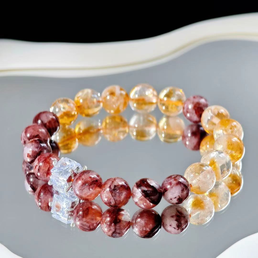 "The Strength" - Tarot&Natural Crystal Bracelet - Rutilated Quartz & Citrine To Overcome Fears With Courage