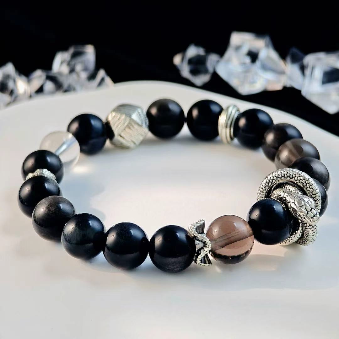 "Death" - Tarot&Natural Crystal Bracelet - Obsidian & Clear Quartz To Embrace Transformation