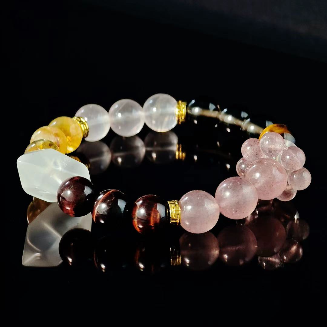 "The Hierophant" - Tarot&Natural Crystal Bracelet - Citrine & Strawberry To Seek Spiritual Wisdom
