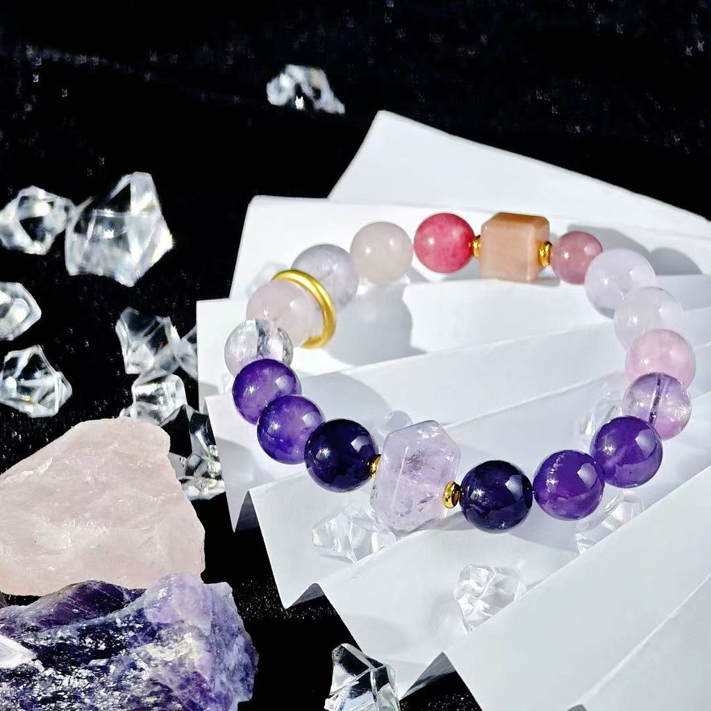 "The Magician" - Tarot&Natural Crystal Bracelet - Amethyst & Strawberry To Manifest Your Dream