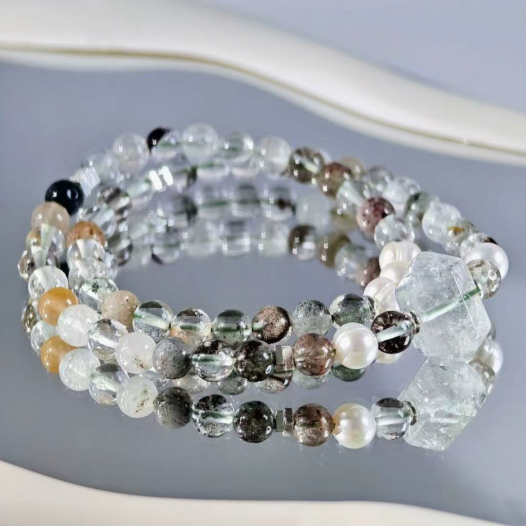 "The Tower" - Tarot&Natural Crystal Bracelet - Phanton & Pearl To Release From False Structure