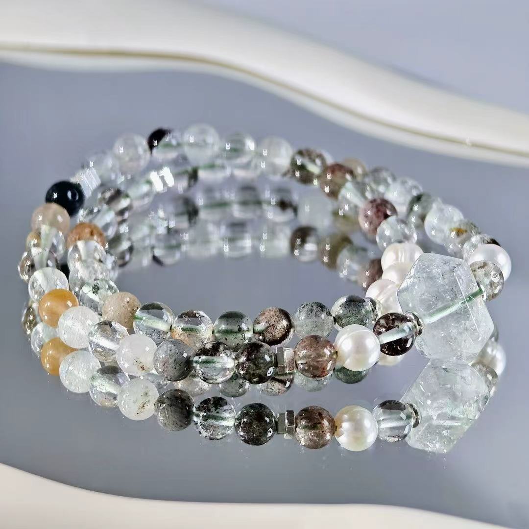 "The Tower" - Tarot&Natural Crystal Bracelet - Phanton & Pearl To Release From False Structure